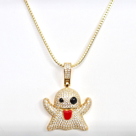925 Sterling Silver SNAPCHAT EMOJI GHOST NECKLACE - Picture 5 of 6